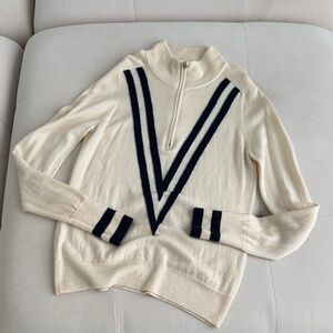 G/FORE Merino Wool Mock Neck Cream/Navy Sweater Size M